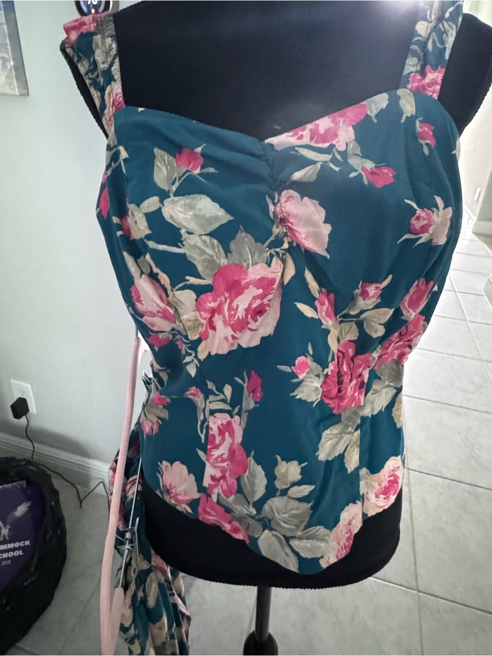 torrid Teal Floral Sweetheart Camisole with Pink Roses
